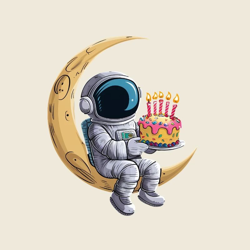 Astronaut on the moon with cake