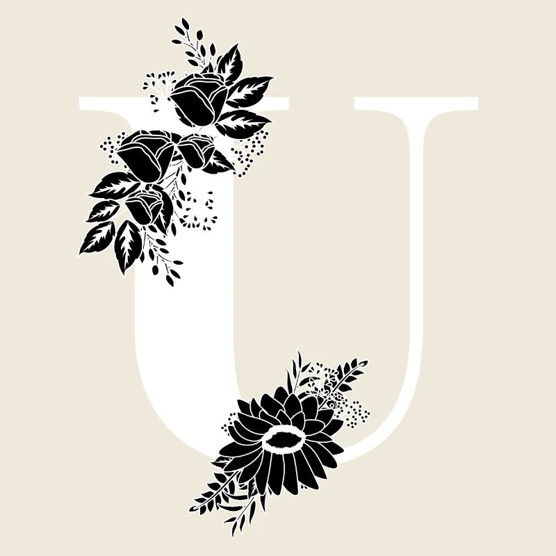 Schwarzer und weißer Blumen-U-Buchstabe