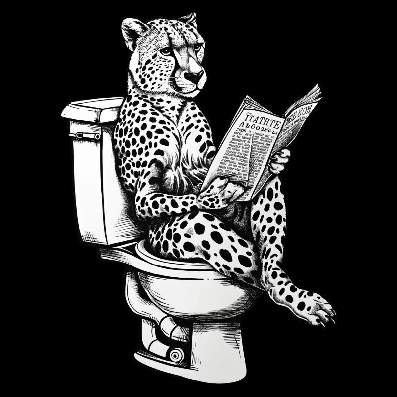 Guépard de lecture sur les toilettes dans un style vintage