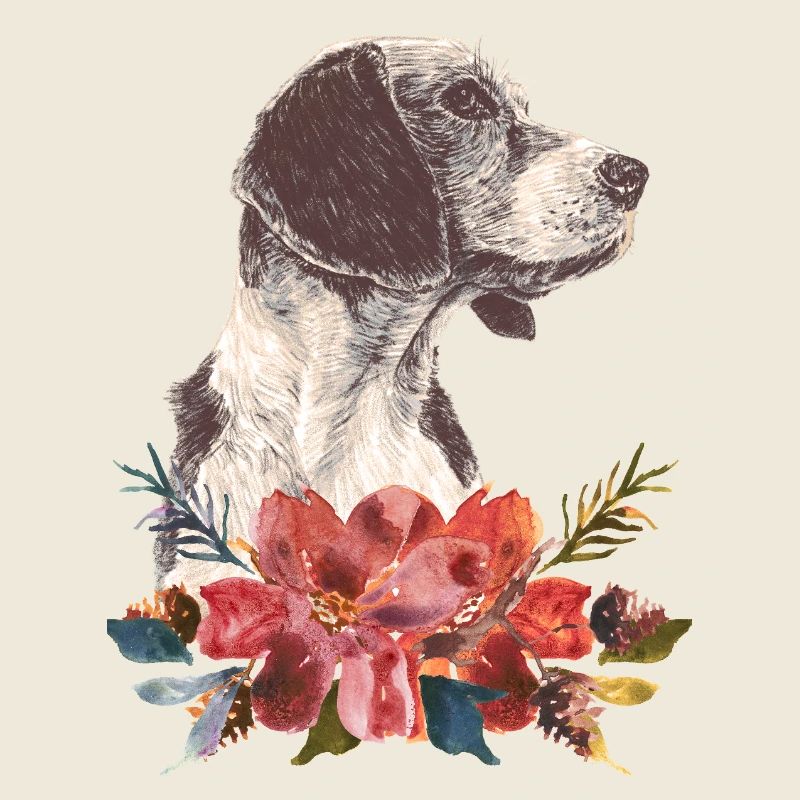 Chien et fleurs