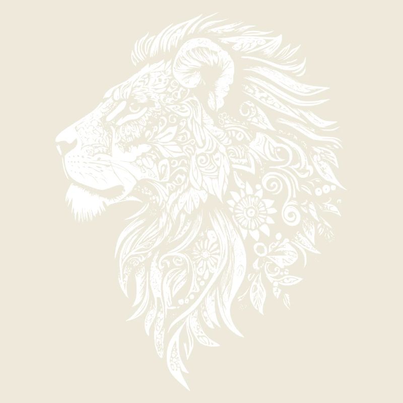Powerful lion's head with floral dynamics