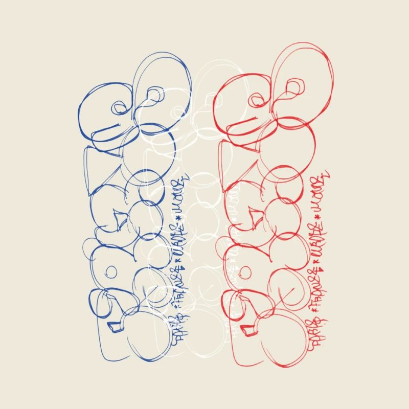 Paris Abstract Sketch in Blue, White and Red