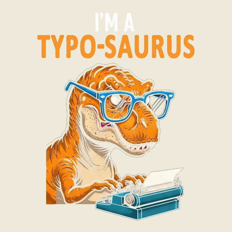 Typo-Saurus avec lunettes et machine à écrire