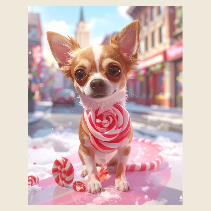 Candy Pup with Candy Cane