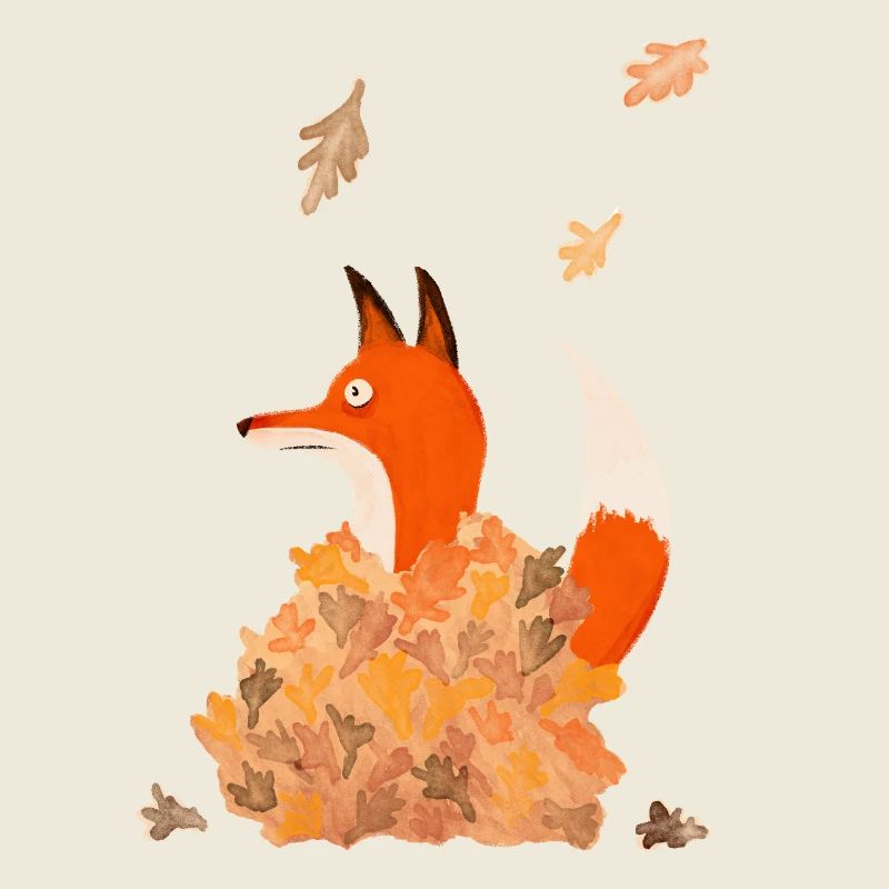 fox with leaves
