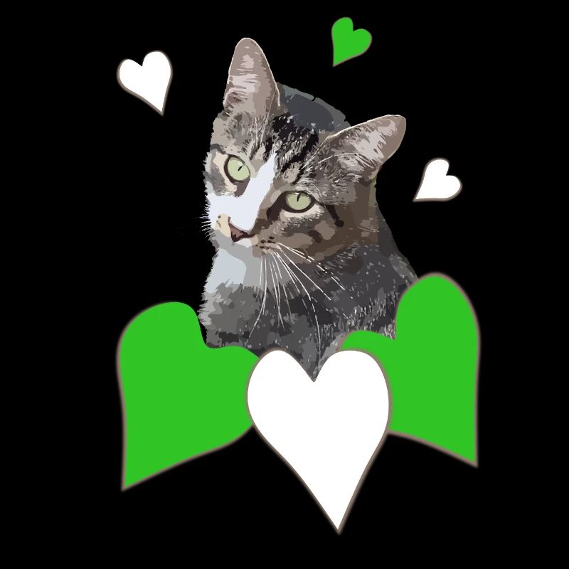 Cat Love Chat tigré Vert Coeurs
