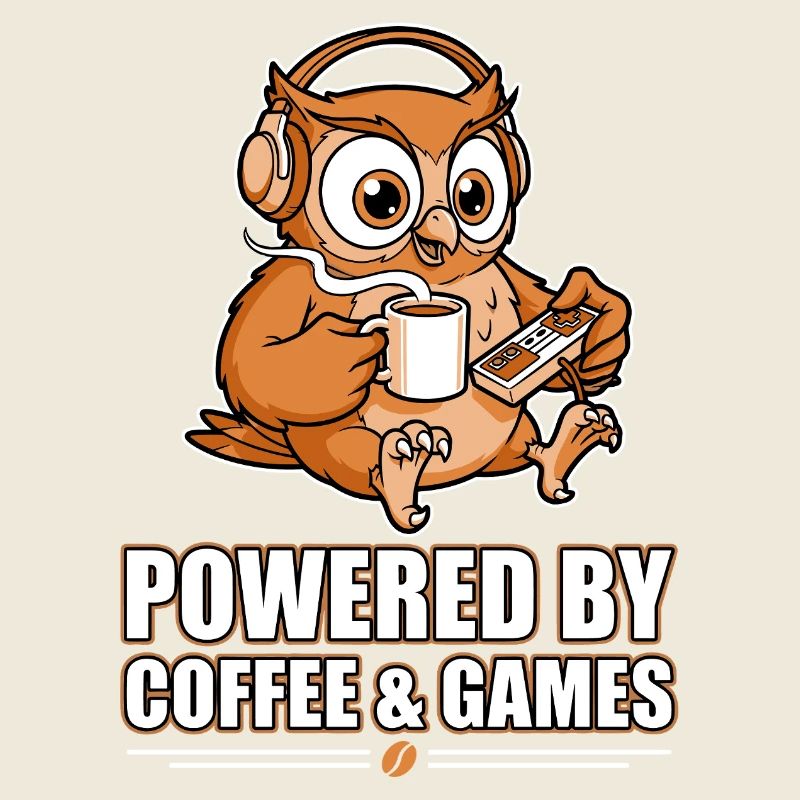 Eule mit Kaffee und Games