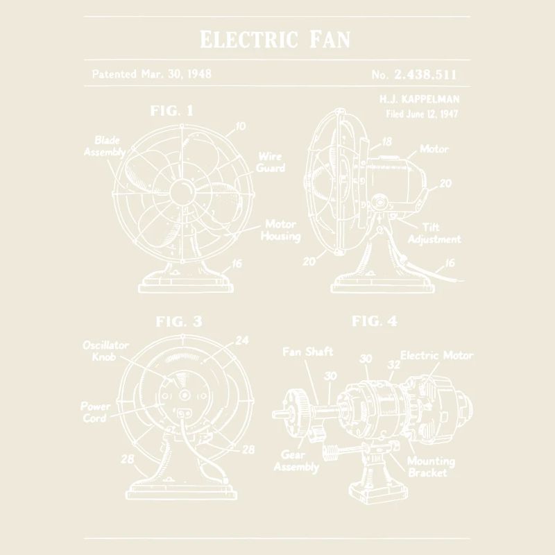 Plan de brevet pour ventilateur électrique vintage