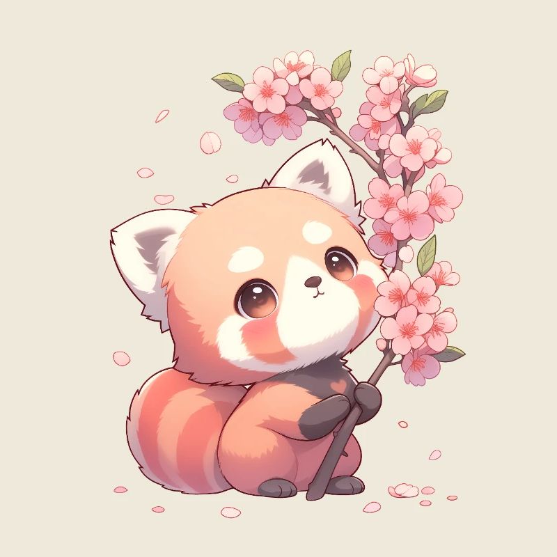 Cute Red Panda Sakura Cherry Blossom Chibi Style