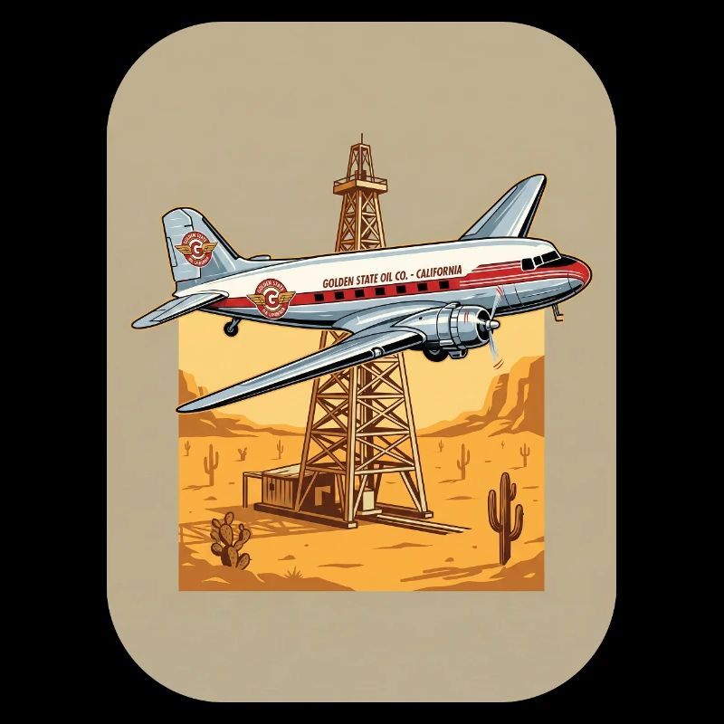 Vintage Flugzeug über Ölplattform Wüste