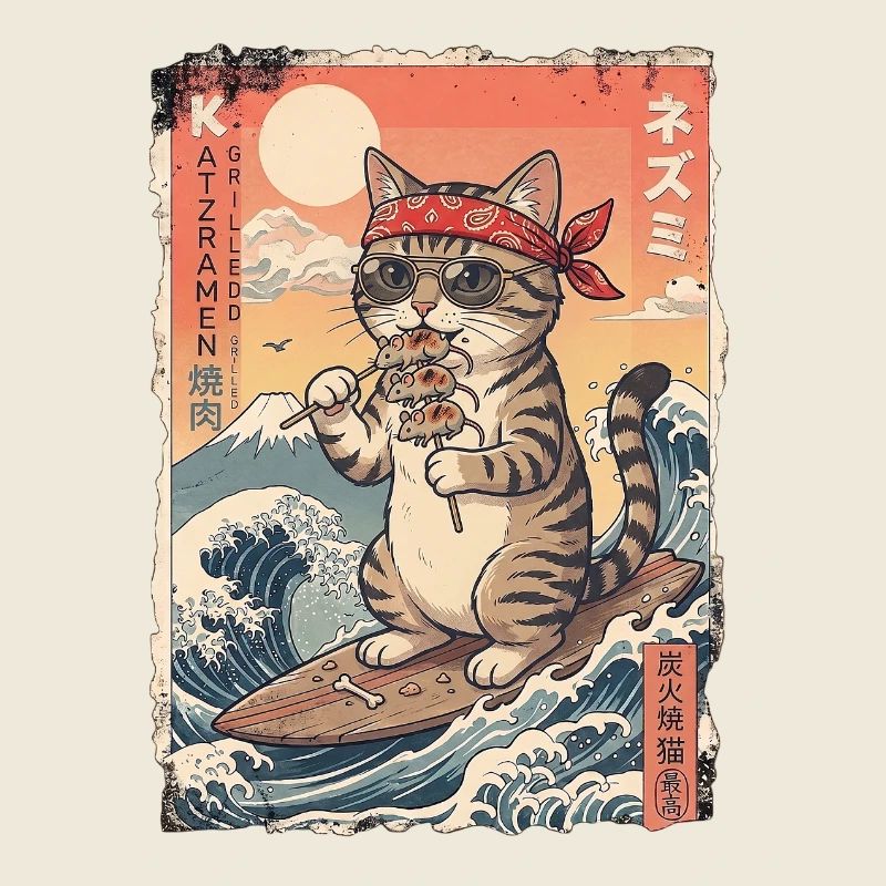 Kawaii Surfer Katze
