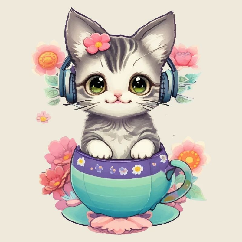 Mignon bébé chat dans un monde de fleurs