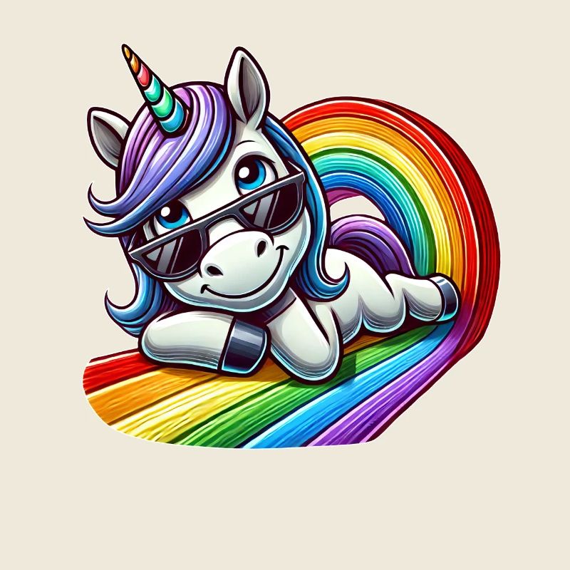 Cool unicorn rainbow riding waves relaxing