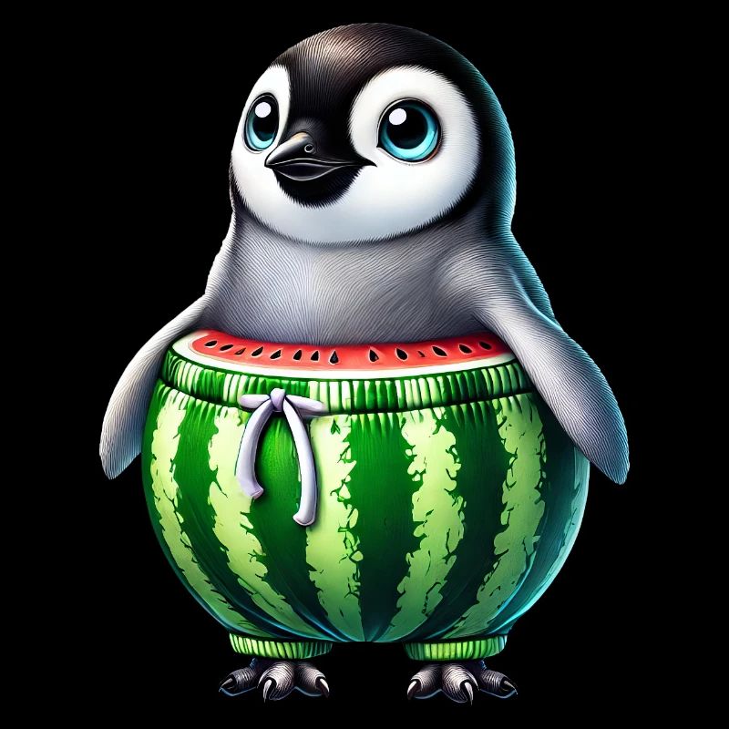 Pingouin drôle avec melon melon fruit de pastèque