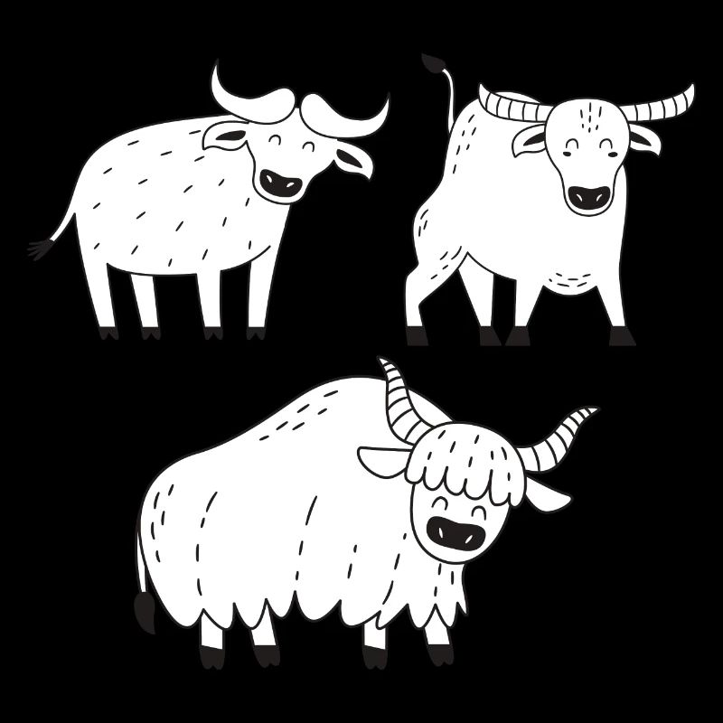 3 cows line art black and white