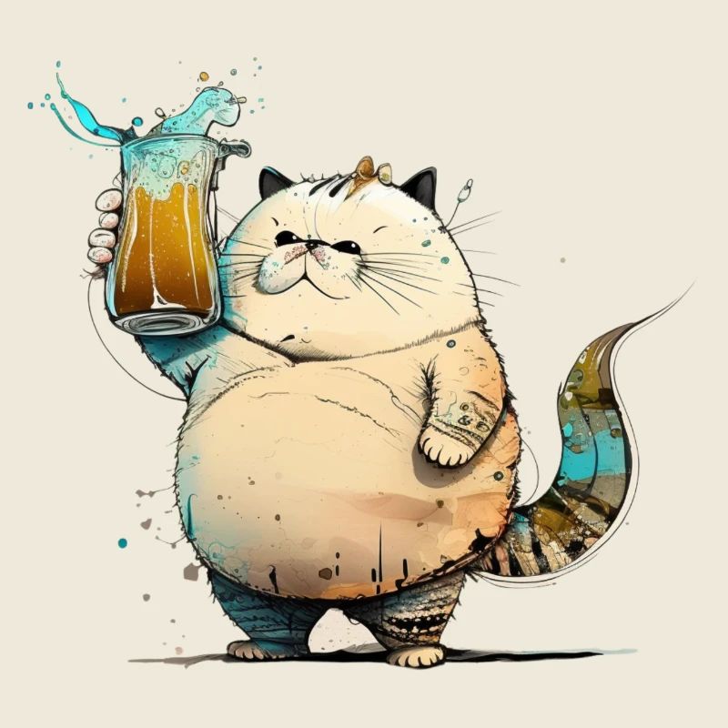 Dicke lustige Katze trinkt Bier