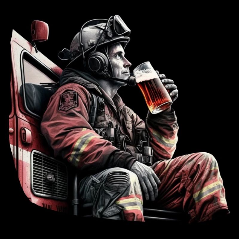Le pompier apprécie sa bière