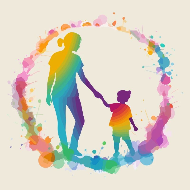 Silhouette von Mutter und Tochter