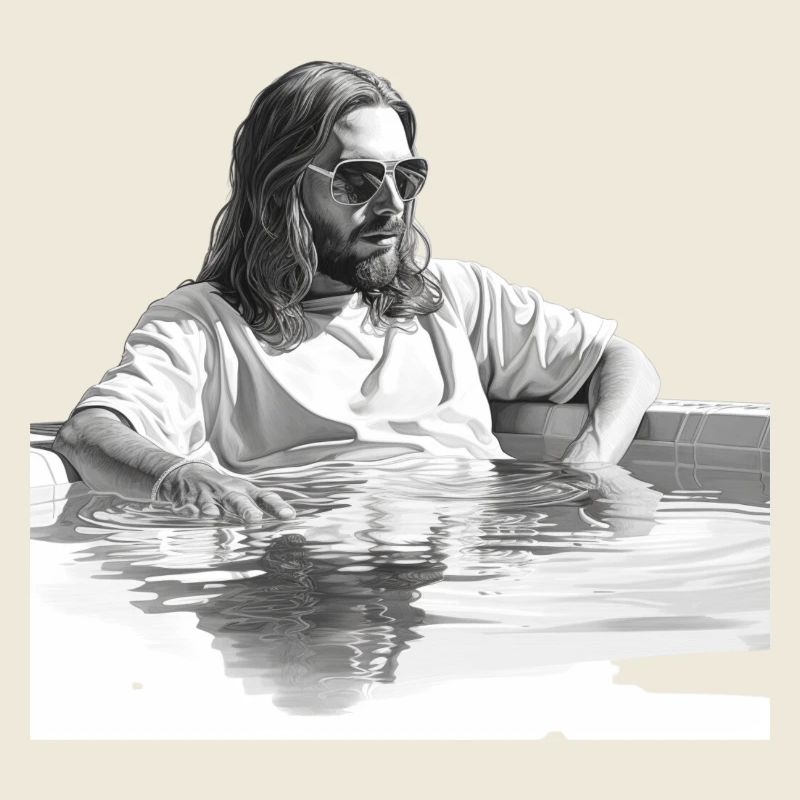 Jésus dans la piscine religion vacances soleil plage mer