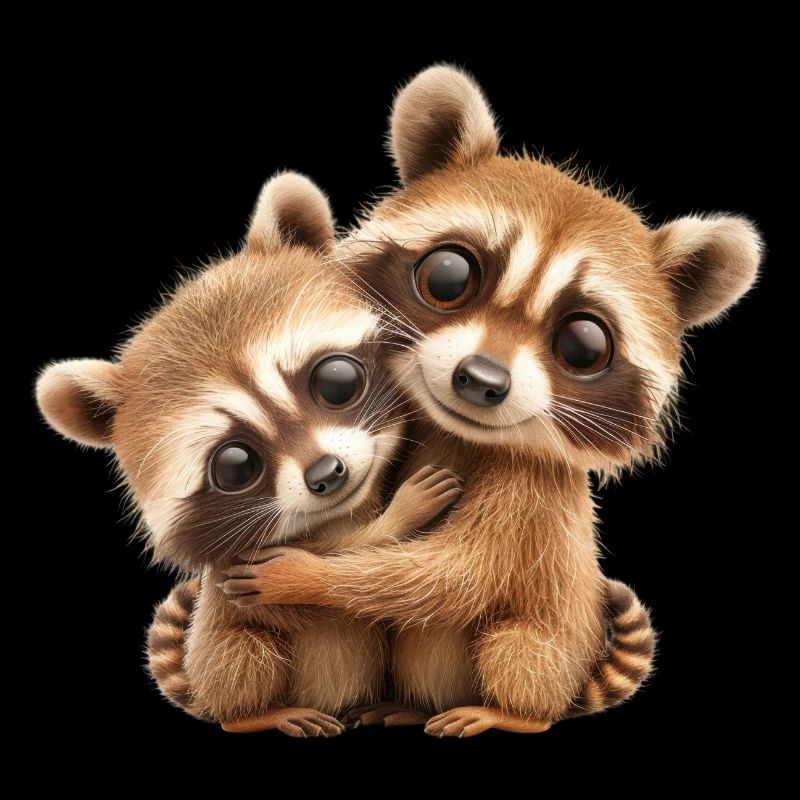 Deux ratons laveurs mignons qui s’étreignent
