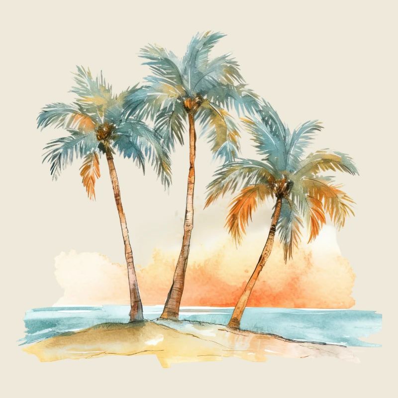 BEACH WITH THREE PALM TREES