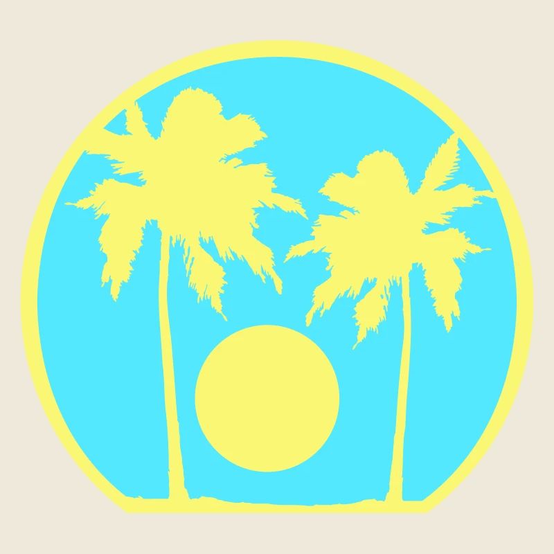 Two Palm Trees Island Sun Sunset Round Blue