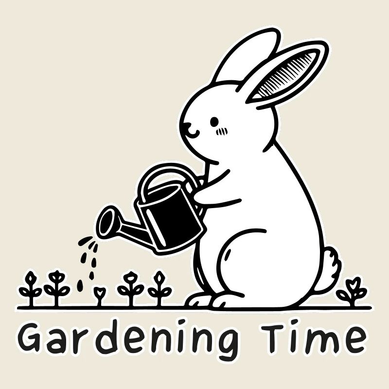 Mignon lapin arrosage des fleurs - Jardinage Time Design