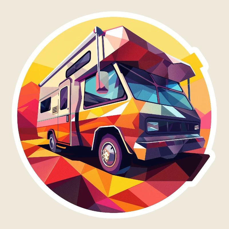 Retro Camping Design – Low Poly Zelt & Camper