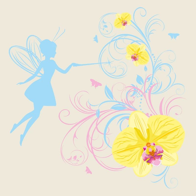 Fairy on a floral background with orchids