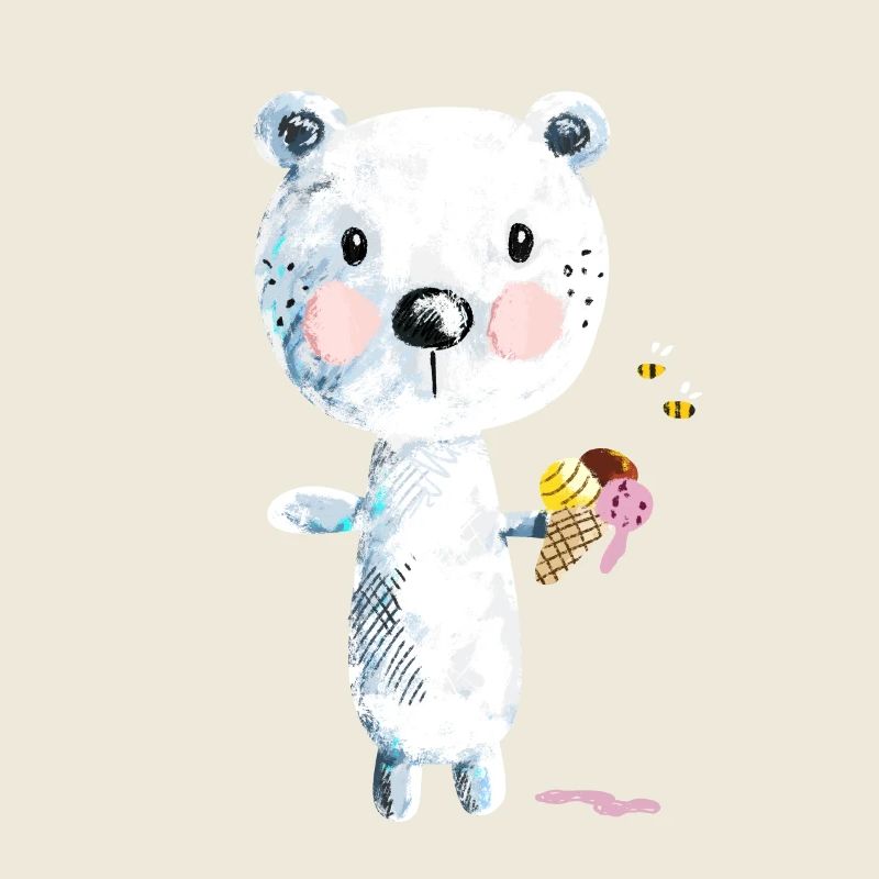 Niedlicher Eisbär Mit Eiscreme Und Bienen Comic