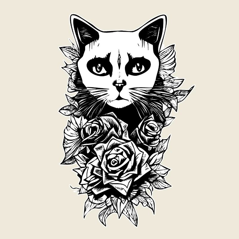 Dessin Gothique | Fleurs Et Chat