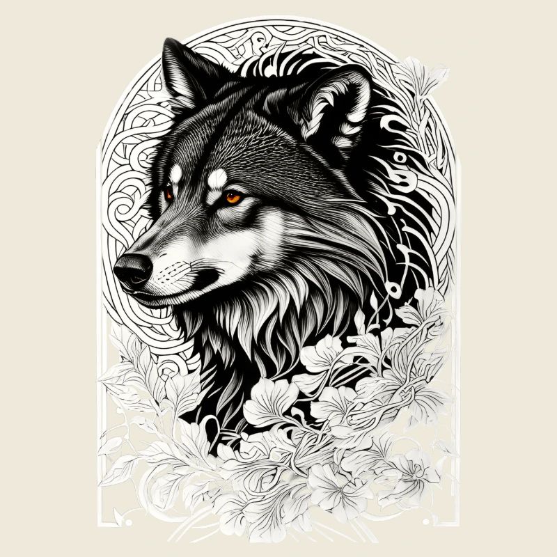 Wolf mit Blumen