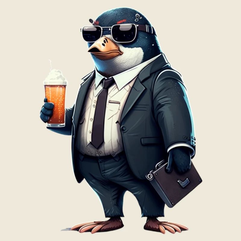 Cool beer-drinking penguin - suit up!