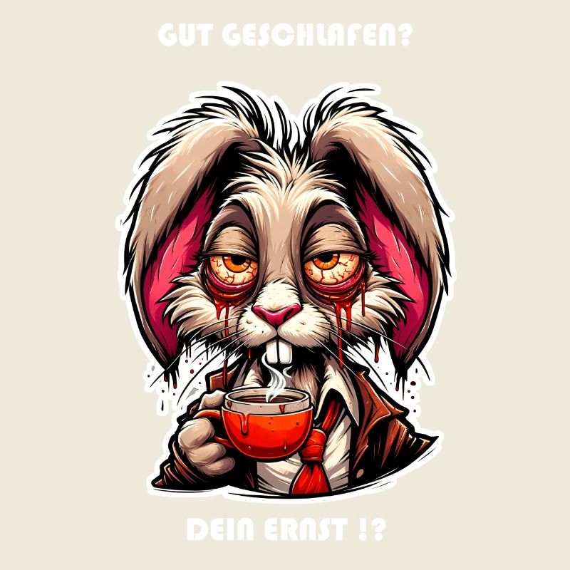 Lapin qui dort trop avec une tasse de café