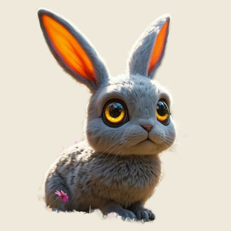 cute, big eye-shaped rabbit with bright eyes