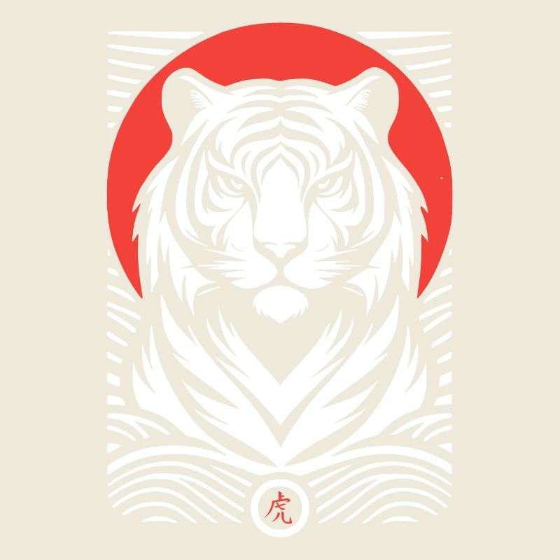 Tiger, rot-weißer japanischer Druckstil