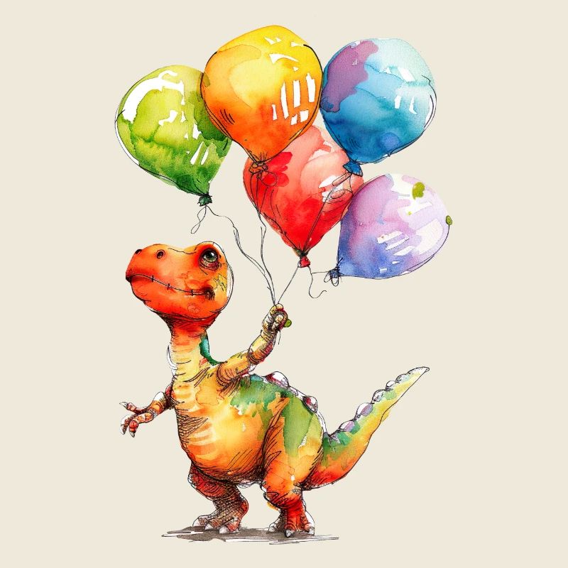 Saurier mit bunten Luftballons