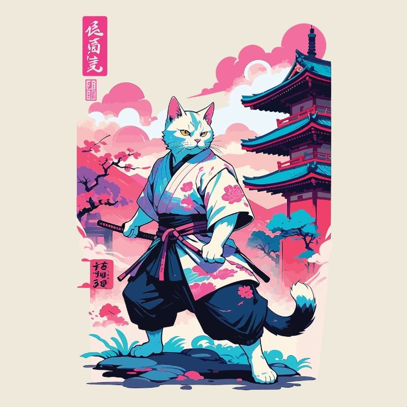 Samurai Cat Vaporwave Aesthetic Japan Art