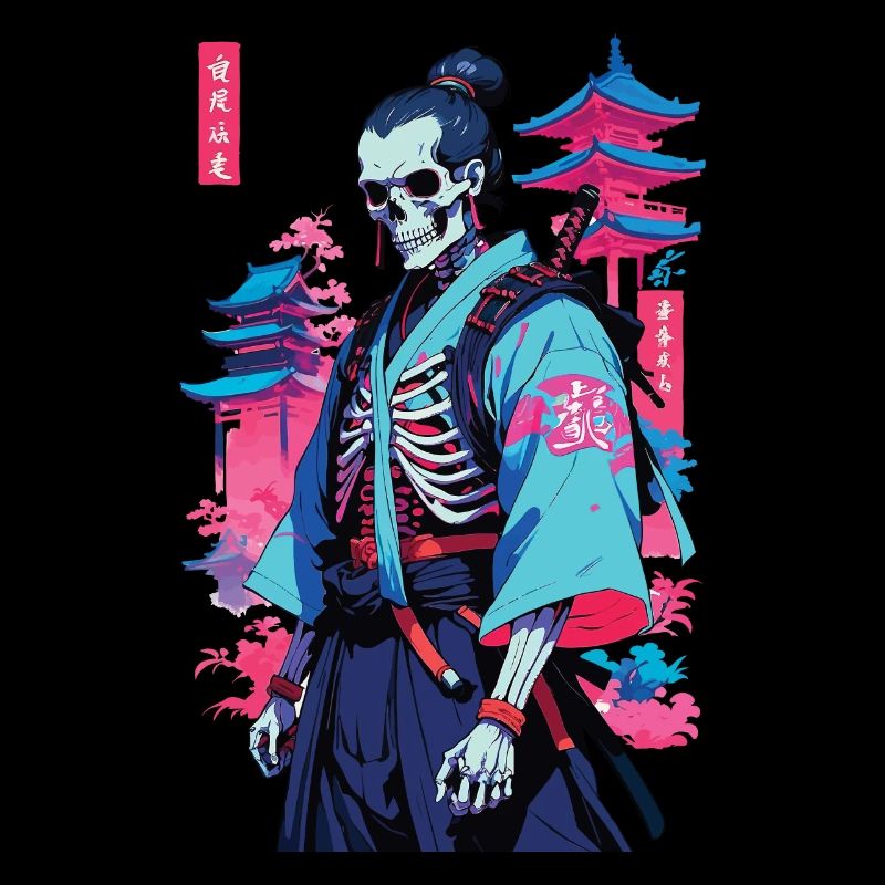 Oni Skeleton Samurai Vaporwave Aesthetic