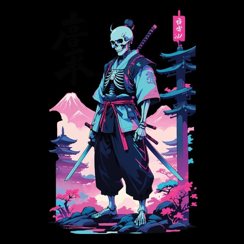 Oni Skeleton Samurai Vaporwave Aesthetic