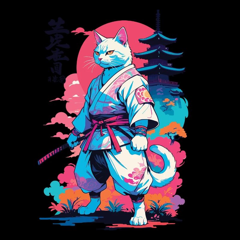 Samurai Cat Vaporwave Aesthetic Japan Art