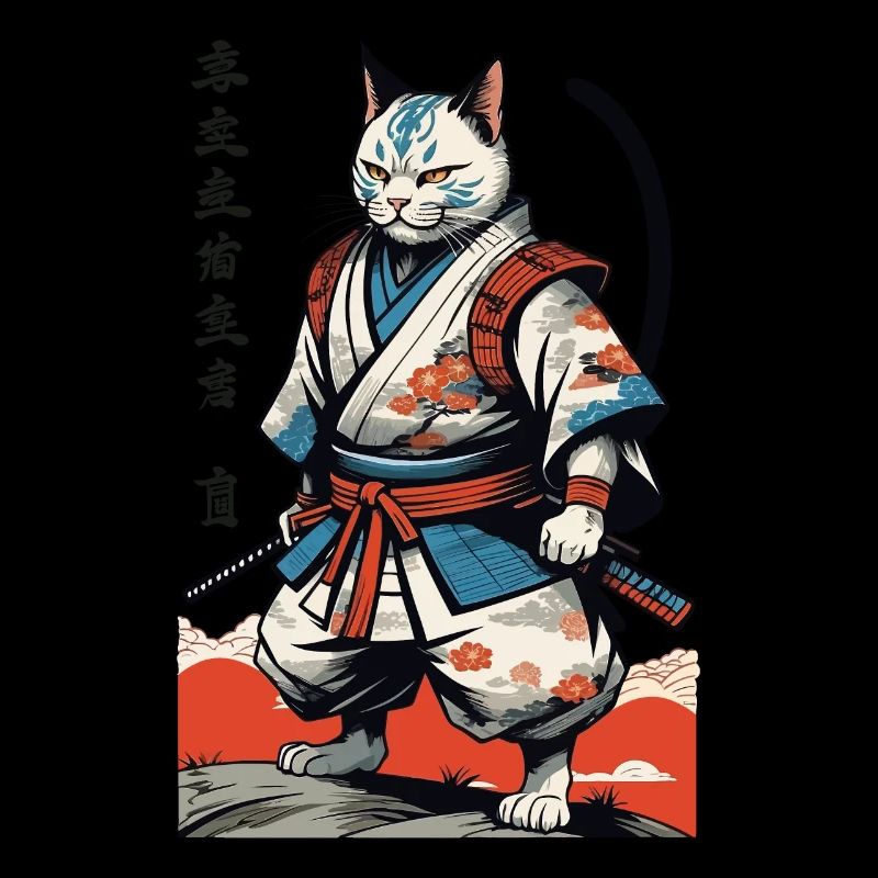 Samurai Katze Vintage Ukiyo-E Japanisches