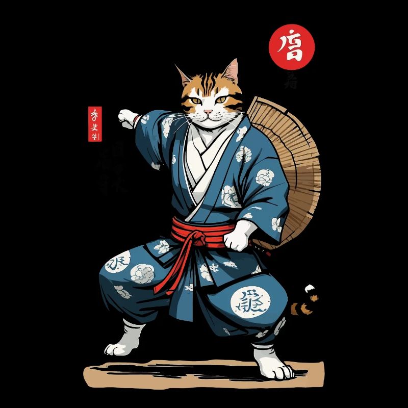 Samurai Katze Vintage Ukiyo-E Asiatischer Stil