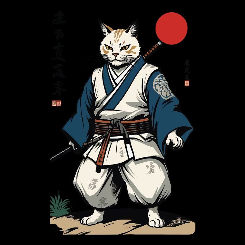 Samurai Katze Vintage Ukiyo-E Kunstwerk Design