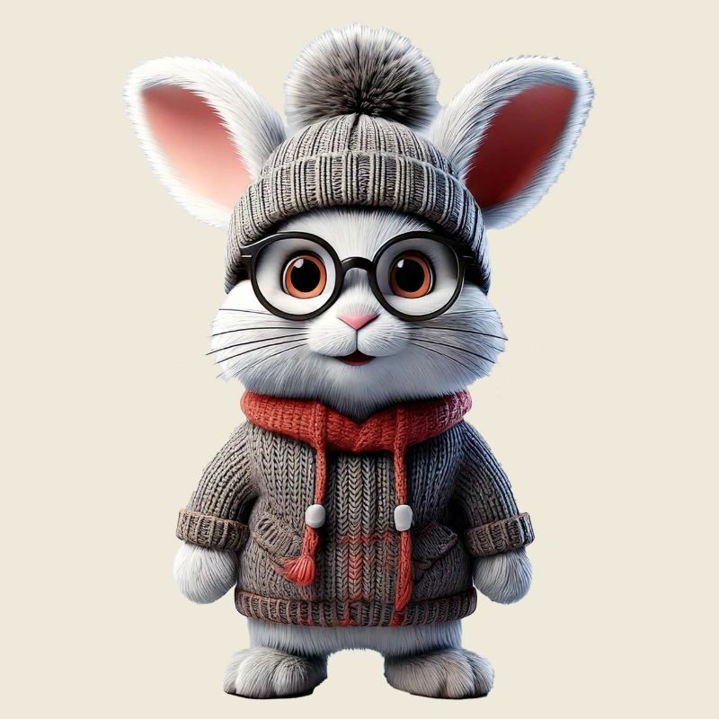 Mignon lapin avec pull tricoté