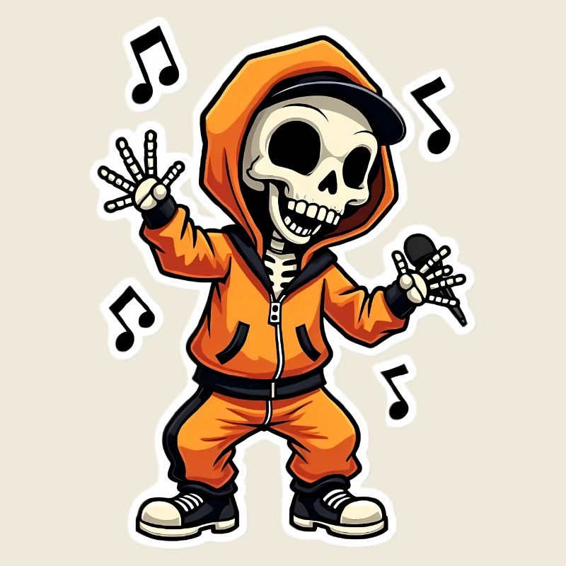 Rappeur Squelette en Jogging Orange avec Capuche