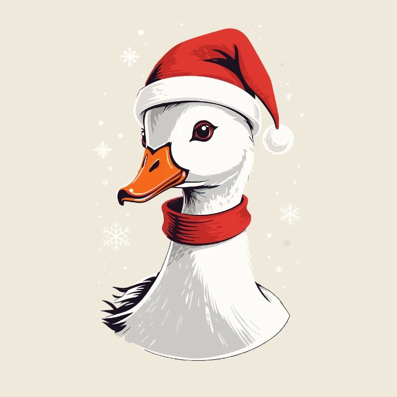 Christmas duck with hat and snowflakes