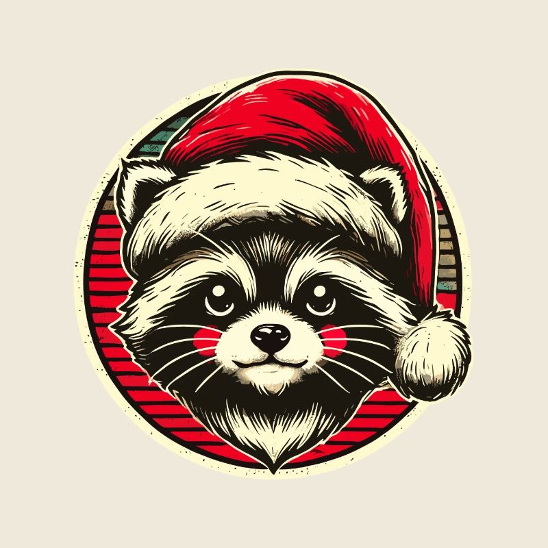 Cheerful raccoon with Christmas hat