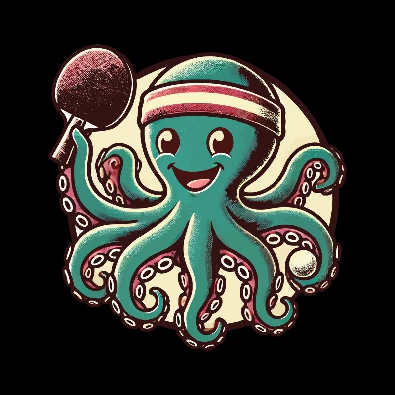 Funny Octopus Table Tennis Cartoon Retro