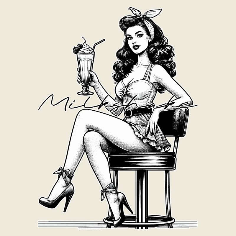 Milkshake Rockabilly Pin Up Noir et Blanc Cadeau
